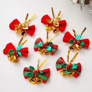 圣诞节装饰麻布小铃铛蝴蝶结配件diy圣诞树挂饰商场景布置道具