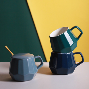 简约大容量马克杯礼盒咖啡家用情侣早餐杯子带盖勺 北欧ins陶瓷杯