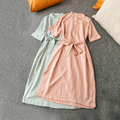 外贸韩版 四粒扣圆领短袖 新款 简约时尚 连衣裙 温柔气质 夏季