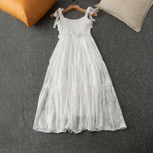 夏季外贸韩版新款 时尚减龄 上身松紧交织 系带吊带抹胸连衣裙