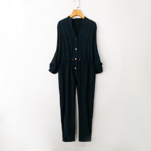 时尚 简约 休闲 春秋外贸韩版 连体裤 连衣裤 半高V立领长袖 新款