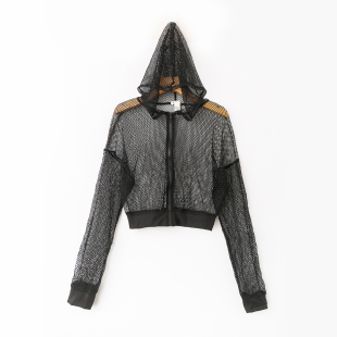 休闲百搭 新款 清爽透气 短款 拉链网眼上衣 夏季 连帽长袖 外贸韩版