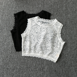 休闲百搭简约 时尚 短款 圆领无袖 2209 春夏外贸韩版 蕾丝套头衫 新款