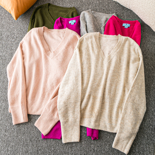 V领长袖 春秋外贸韩版 柔软舒适 宽松显瘦 套头毛线衣 新款