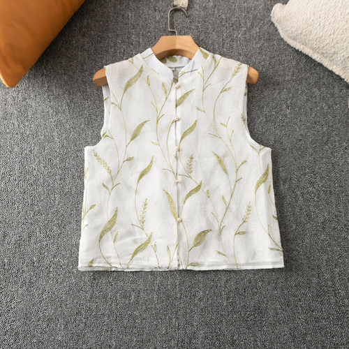 气质立领无袖单排扣刺绣马夹背心