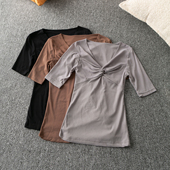 外贸韩版 V领短袖 新款 气质百搭 套头上衣18016 活泼减龄 夏季