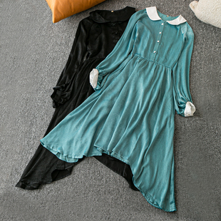 时尚 百搭简约 新款 连衣裙 经典 翻领长袖 简约 春秋外贸韩版