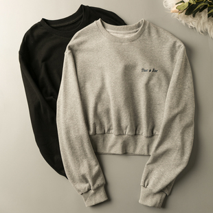 春秋外贸韩版新款 青春活力 靓丽百搭 短款圆领长袖套头卫衣