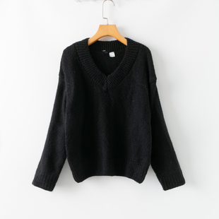 V领长袖 春秋外贸韩版 宽松显瘦 保暖舒适 套头针织毛线衣 新款