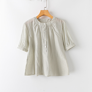 春夏外贸韩版新款   简约休闲  轻薄舒适百搭   圆领短袖套头衬衫