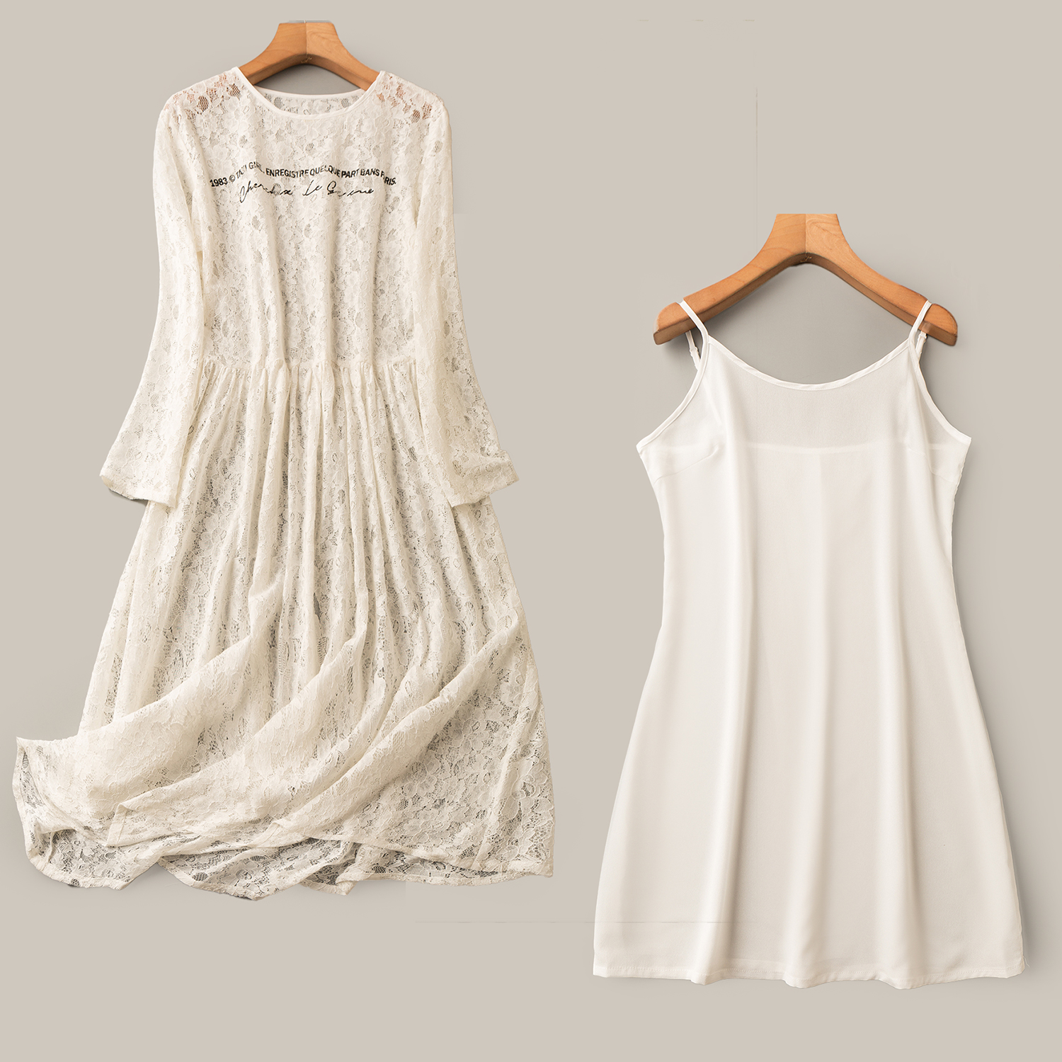 蕾丝长袖连衣裙+吊带裙两件套