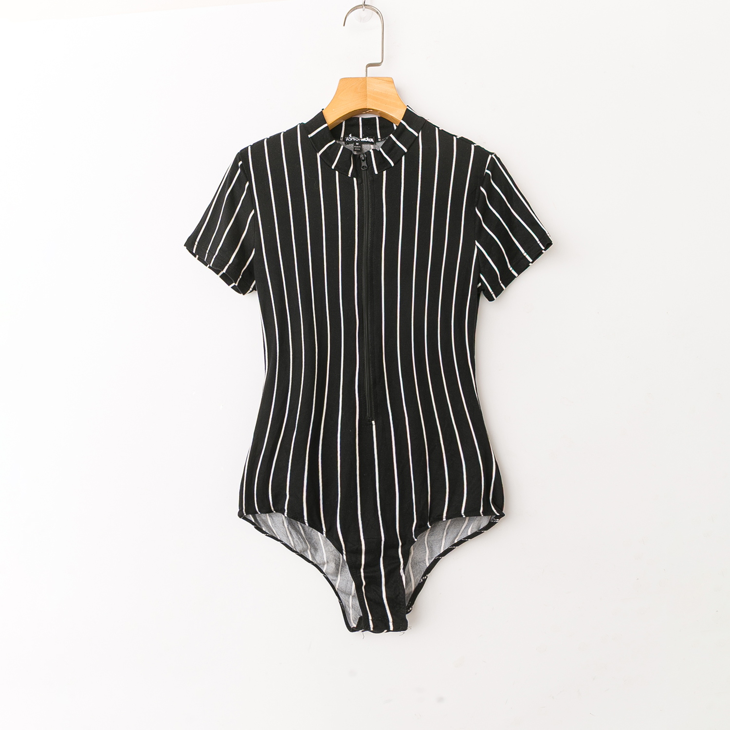 夏季外贸韩版新款连衣裤  简约休闲百搭  拉链圆领短袖条纹连体裤