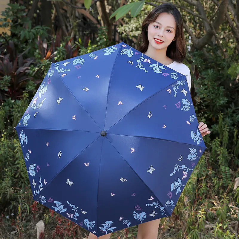 晴雨两用伞女雨伞韩国小清新太阳伞三折叠黑胶防晒防紫外线遮阳伞