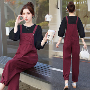 高档休闲时尚背带裤套装女新款韩版宽松2024洋气减龄小个子两件套