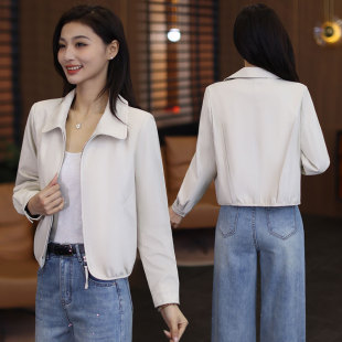 东琴2026年轻盈垂感皮衣蓝外套女显瘦百搭春秋款开春小众ins