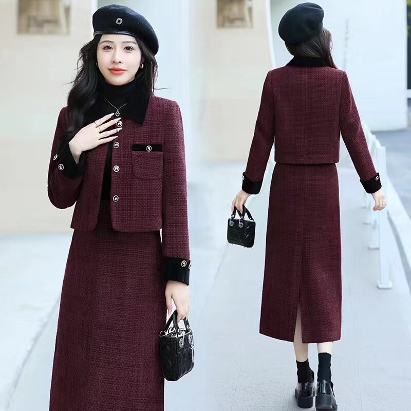 夏娃专柜高档小香风套装裙女2024年春秋显瘦毛呢外套半身裙两件套,女装/女士精品,时尚套装,淘宝优惠券,粉丝福利购,淘宝优惠卷