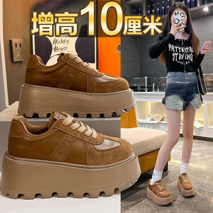 厚底加绒板鞋 内增高女鞋 百搭老爹鞋 休闲松糕鞋 女 10cm2025秋冬新款