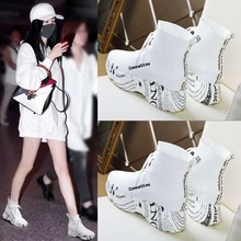 厚底内增高白鞋 袜子鞋 飞织透气休闲运动鞋 新款 女弹力高帮2022夏季