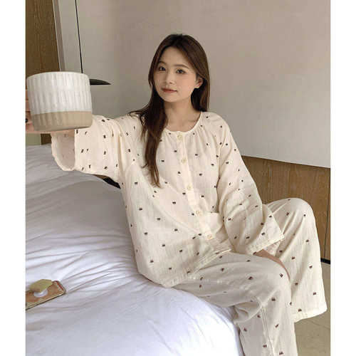 ALIN大码家居胖妹妹小熊韩版睡衣女纯棉长袖春秋200斤家居服套装