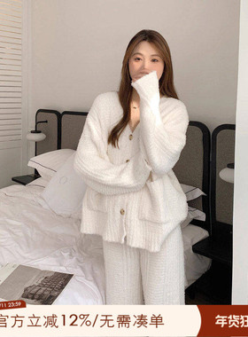 ALIN大码家居馆2023新款胖mm家居服套装200斤冬季加绒加厚睡衣女