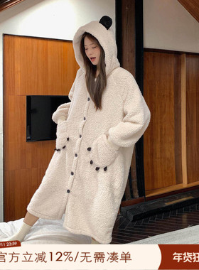 ALIN大码家居胖mm可爱睡袍冬季女加绒加厚200斤珊瑚绒睡衣家居服