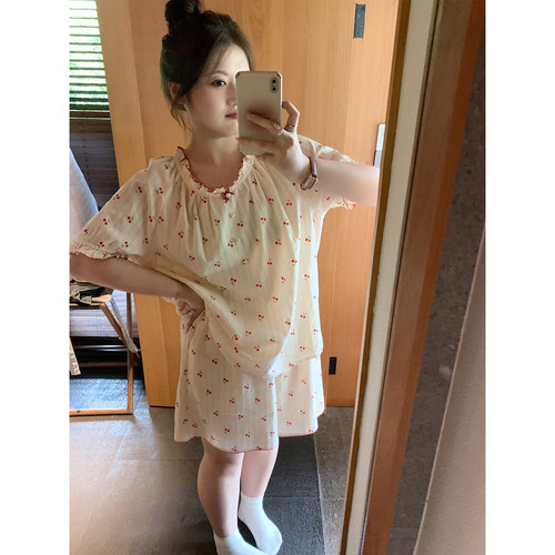ALIN大码家居胖妹妹mm薄款睡衣夏季200斤纯棉短袖可爱家居服套装