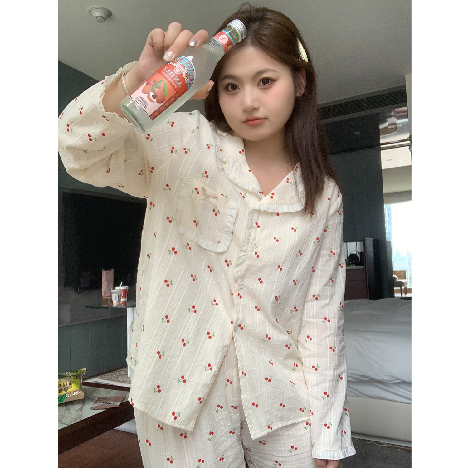 大码胖女孩春新款慵懒风家居服两件套200斤加肥加大显瘦睡衣套装