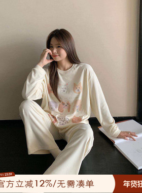 ALIN大码家居2025新款冬季微胖mm宽松长袖家居服200斤可外穿睡衣