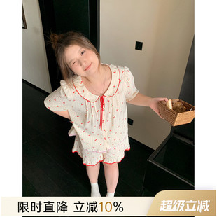 ALINDM大码 胖mm小樱桃可爱睡衣女夏薄款 200斤纯棉宽松家居服套装