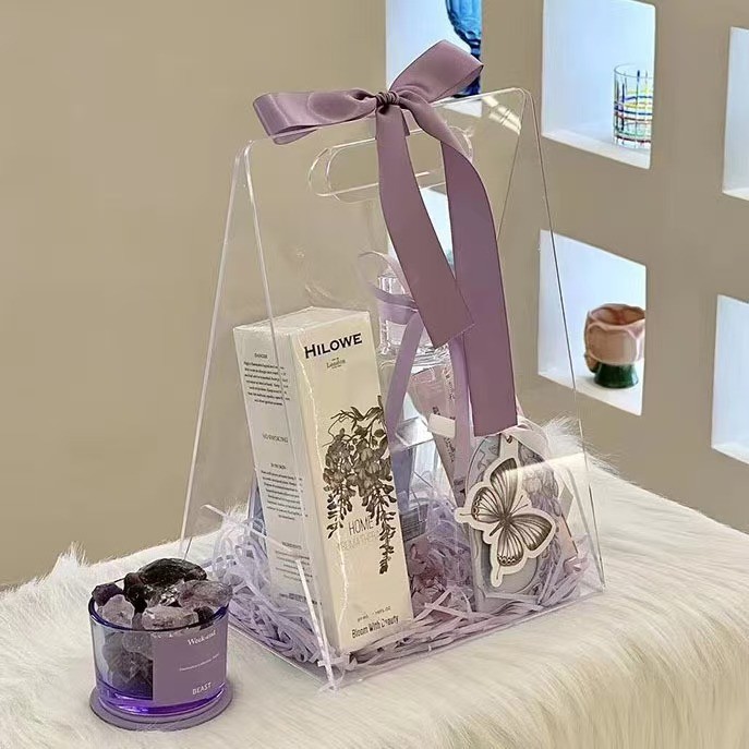 亚克力伴手礼袋伴娘礼物袋喜糖盒子透明亚克力三角花盒结婚手提袋