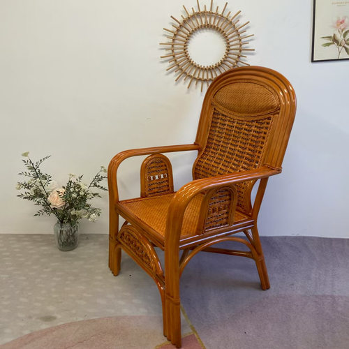 天然真藤椅老板椅家用办公椅护腰藤椅靠背椅藤编单人椅休闲高背椅