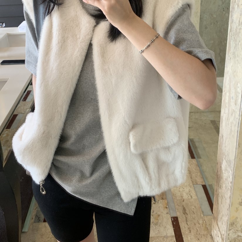 水貂毛马甲 环保皮草马夹毛毛外套 韩国chic大码女装休闲宽松慵懒