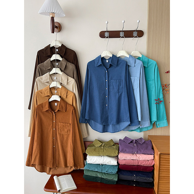 基础高级洋气质显瘦松弛条绒衬衫