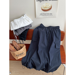 日韩山系松弛感抽绳速干工装裙女夏户外休闲灯笼花苞a字半身裙子