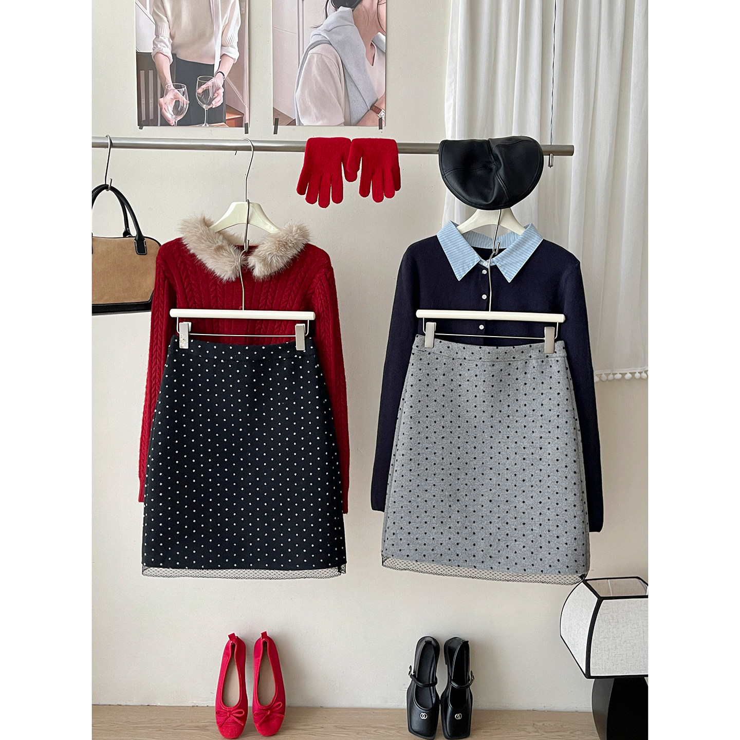 miu韩系复古蕾丝花边毛呢料小波点中裙女秋冬法式百搭包臀半身裙,女装/女士精品,半身裙,淘宝优惠券,粉丝福利购,淘宝优惠卷