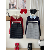 miu韩系复古蕾丝花边毛呢料小波点中裙女秋冬法式 百搭包臀半身裙