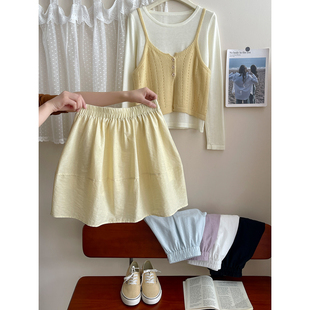 日韩miu系冰丝麻棉花苞蓬蓬短中裙女春夏减龄遮跨百搭南瓜半身裙