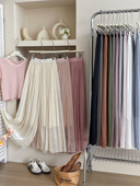 复古珠光冰天丝百褶阔腿长裙裤 女夏度假风沙滩垂感大摆防晒休闲裤