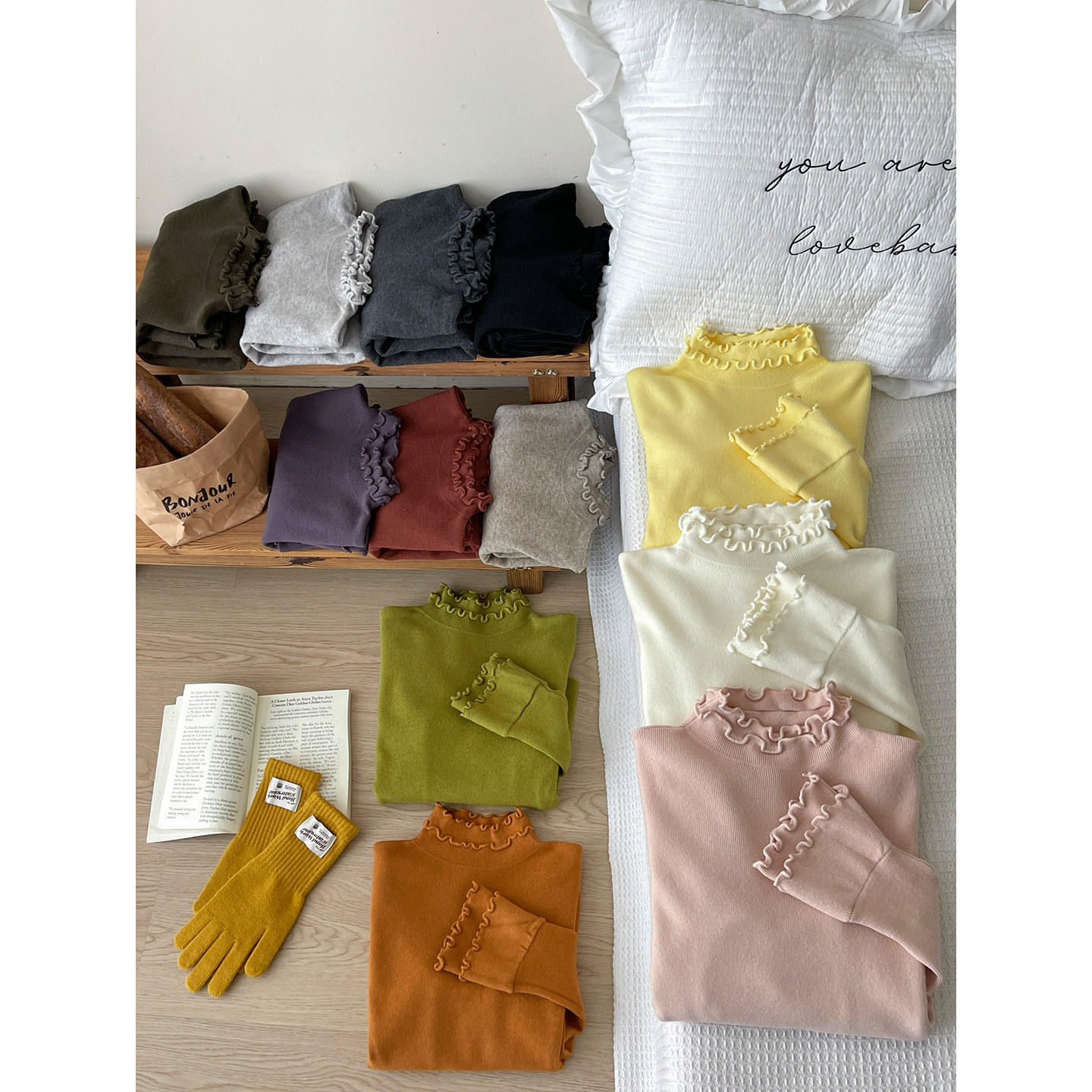 法式软糯双层木耳花边半高领针织衫女秋冬韩系内外搭叠穿打底上衣,女装/女士精品,毛针织衫,淘宝优惠券,粉丝福利购,淘宝优惠卷