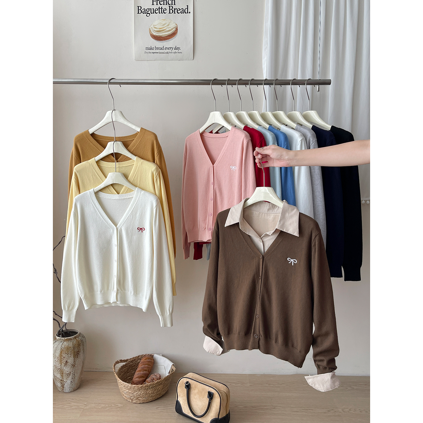 韩系复古百搭V领软糯毛针织开衫