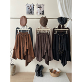 法式 复古不规则荷叶边鹿皮绒半身裙女秋美拉德大摆辣妹a字蛋糕裙