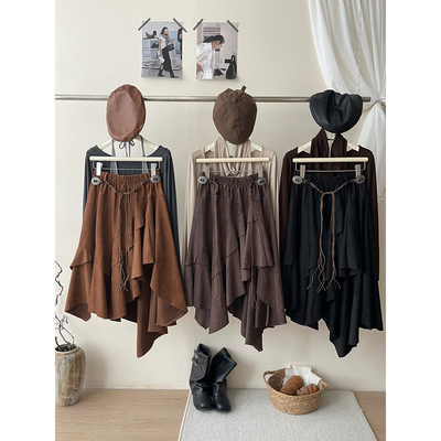 法式复古百搭不规则荷叶边半身裙