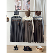 复古日韩系毛呢料百褶半身裙女秋冬洋气质遮胯百搭休闲a字西装 裙