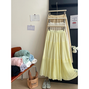 法式度假氛围感大摆百褶蛋糕裙女夏复古温柔风蓬蓬a字仙仙半身裙