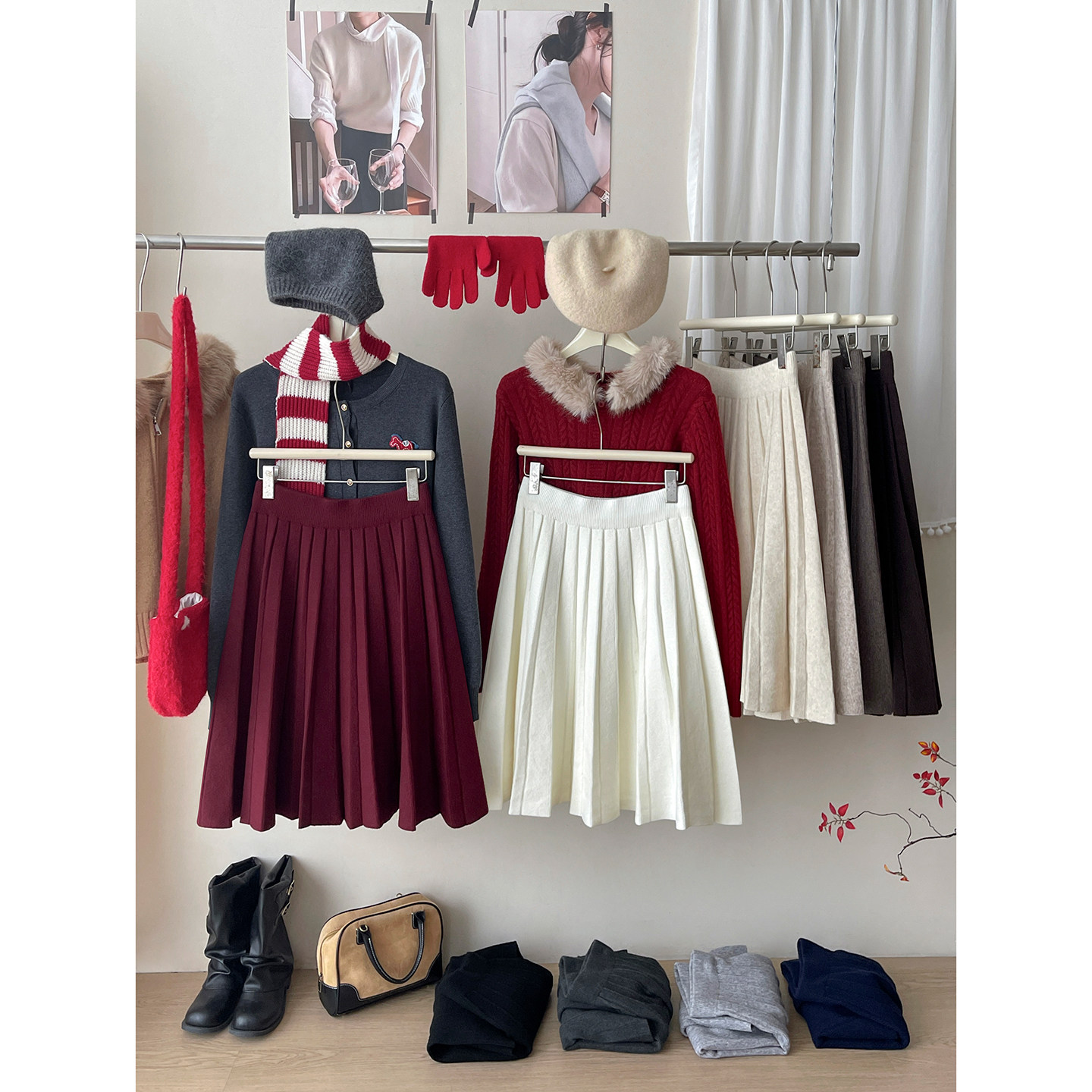 miu韩系复古新年毛线针织百褶蓬蓬中裙女秋冬百搭松紧腰半身裙子,女装/女士精品,半身裙,淘宝优惠券,粉丝福利购,淘宝优惠卷