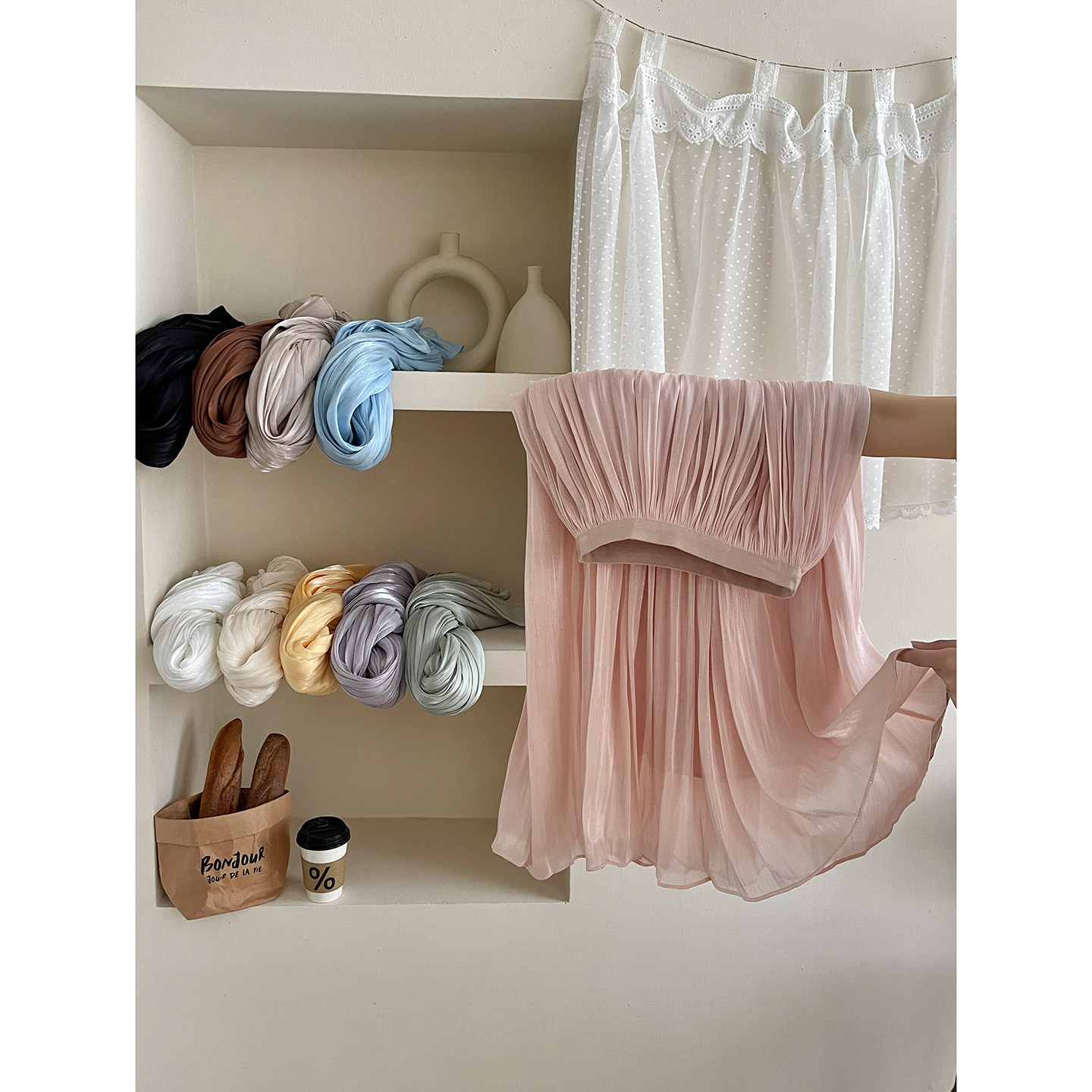 法式松驰氛围感流珠光网纱缎面百褶半身裙女夏复古度假风a字裙子