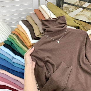 女秋冬温柔叠穿内百搭显瘦打底毛衫 复古软糯卷边堆堆领针织衫 上衣