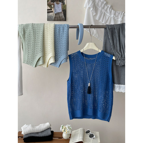 法式镂空提花冰丝百搭背心针织衫