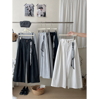 日韩系慵懒百搭丝巾仿牛仔阔腿裤