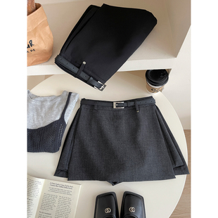日韩系开叉防走光假两件西装短裤裙女秋洋气小个子休闲a字半身裙